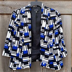 Black, Blue and White Crop Color Block Jacket